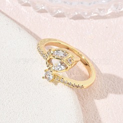 Messing Micro Pave Zirkonia Manschette offene Ringe&nbsp;CU-CBAEC29-08G