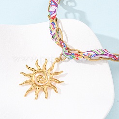Collane con ciondolo a forma di sole in acciaio inossidabile 304 e cordino in poliestere stampato per donna&nbsp;NJEW-D340-02G