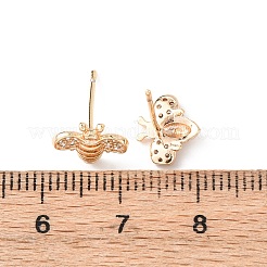 Pendientes de botón con diseño de abejas de circonitas cúbicas transparentes y micropavé de latón&nbsp;EJEW-L278-10G