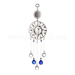 Decorazione del pendente del malocchio blu turco piatto rotondo e sole e luna in lega&nbsp;LS-HJEW-M002-13AS