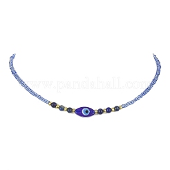 Collana con lapislazzuli naturali e malocchio in muratura e perline di semi&nbsp;NJEW-JN04423