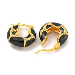 Orecchino a cerchio con micro pavé di ottone placcato a cremagliera con zirconi trasparenti&nbsp;EJEW-C102-42G-01