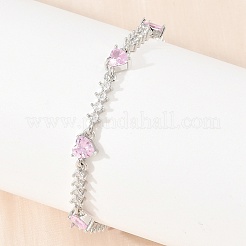Armbänder aus Messing mit Zirkonia-Pavé-Herzgliederkette für Damen&nbsp;KK-CBA68DA-10P-02