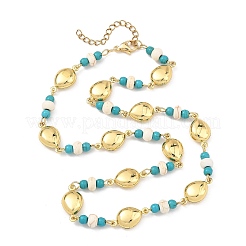Colliers composés de perles de turquoise synthétique teintes à l'océan et d'une chaîne à maillons en acier inoxydable 304&nbsp;GG-NJEW-JN06337-01