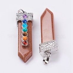 Synthetischer Goldstein mit synthetischen & natürlichen gemischten Stein Chakra großen Anhängern&nbsp;G-E415-A03