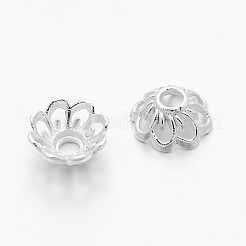 Tapas de cuentas de flores de aleación de color plateado&nbsp;X-TIBEB-E017-S