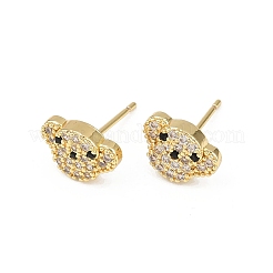Orecchini a bottone in ottone con micro pavé di zirconi cubici trasparenti a forma di cane&nbsp;EJEW-F400-09G
