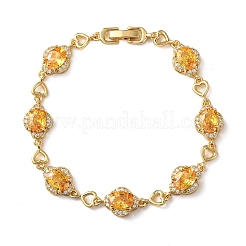 Herz- und ovalförmige Gliederarmbänder aus Messing mit Mikropavé-Fassung aus Zirkonia für Damen&nbsp;BJEW-A163-03G-03