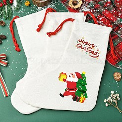 Weihnachtsstrumpf-Anhängerdekorationen aus Leinen mit Wärmeübertragung&nbsp;AJEW-YWC0001-09