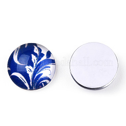 Blau und weiß floral bedruckte Glas Cabochons&nbsp;GGLA-A002-12mm-XX