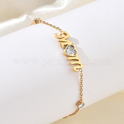 Muttertags-Armbänder aus Edelstahl 304 mit Zirkonia-Schriftzug „Mom“&nbsp;BJEW-L721-02G