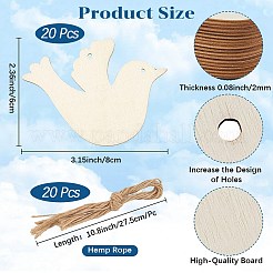 20 Stück unbehandelte Holzanhänger-Dekoration&nbsp;BIRD-CP0001-02