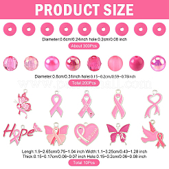 Anhänger aus Emaillelegierung mit rosa Schleife zum Thema Brustkrebs und Perlen aus Acryl und Polymer-Ton zum Finden von Kits&nbsp;DIY-YW0016-34
