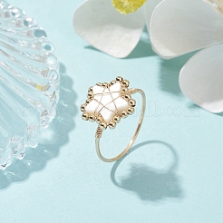 Anello in stile con perline intrecciate a stella con conchiglia naturale&nbsp;RJEW-JR00613