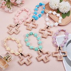 6 pz decorazioni pendenti in silicone e legno&nbsp;HJEW-BC00073