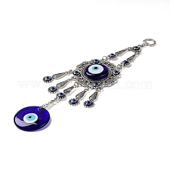 Pendentif rond plat bleu en lampwork avec décoration en forme de mauvais œil&nbsp;HJEW-Z005-02AS