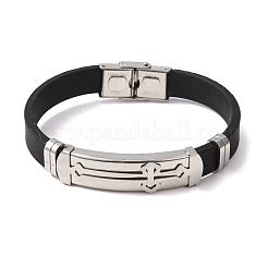 201 Edelstahl Rechteck mit Quergliederarmband mit PU-Lederband für Männer und Frauen&nbsp;BJEW-G649-08P