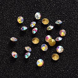 Diamante de imitación de cristal en punta, diamante facetado, espalda plateada, crystal ab, 3x2mm, aproximamente 1440 unidades / bolsa