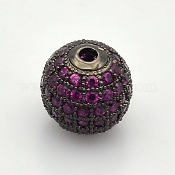Perles rondes de couleur magenta de zircone cubique CZ de grade AAA de micro pave, Sans cadmium & sans nickel & sans plomb, gunmetal, 6mm, Trou: 1.5mm