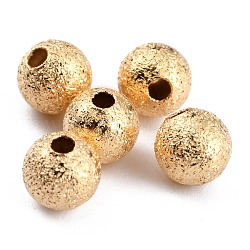 Perle di ottone placcato di lunga durata, perle strutturate, tondo, vero placcato oro 24k, 5mm, Foro: 1.5 mm