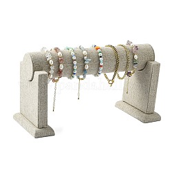 Bois de bracelet colonne affiche, recouvert de toile de chanvre, présentoir de bracelet en T, papayawhip, 24.5x11x14 cm, colonne: environ 5 cm de diamètre