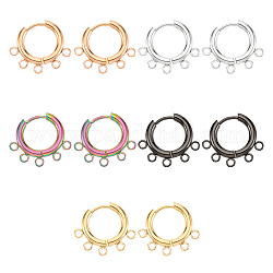 Dicosmetic 10 paires 5 couleurs de boucles d'oreilles créoles en acier inoxydable avec 5 boucles noir/or/or rose/arc-en-ciel crochets de boucle d'oreille ronds à levier pour la fabrication de boucles d'oreilles, Trou: 1.8mm
