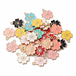 Alloy Enamel Pendants, Sakura Flower, Light Gold, Mixed Color, 20.5x17.5x1.5mm, Hole: 2mm