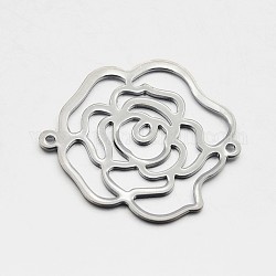 Brass Flower Rose Filigree Joiners, Nickel Free, Platinum, 32x34x1mm, Hole: 1mm