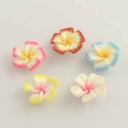 Handmade Polymer Clay Pendants, Plumeria, Mixed Color, 20~21x7mm, Hole: 1.5mm