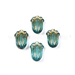 Perles acryliques plaquées, métal enlacée, fleur, turquoise foncé, 12x8x5.5mm, Trou: 1.2mm