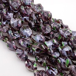 Pearlized Handmade Inner Flower Lampwork Twist Beads Strands, Purple, 20x15mm, Hole: 1mm, about 10pcs/strand, 7.08 inch