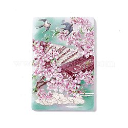 Pendentifs acryliques imprimés de fleurs en relief, breloques rectangle avec motif d'instruments de musique, perle rose, 45x30x2.3mm, Trou: 1.6mm