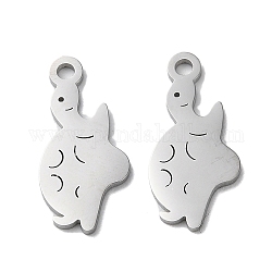 304 Stainless Steel Pendants, Manual Polishing, Tortoise Charms, Stainless Steel Color, 18x8.5x1mm, Hole: 1.6mm