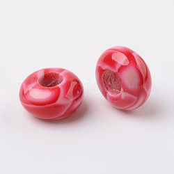 Perles européennes en émail de pâte polymère, perles de rondelle avec grand trou , cramoisi, 14x7.5mm, Trou: 5.5mm