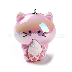 Colgantes de acrílico, forma de gato con dijes de helado de silicona, con asas de hierro, rosa perla, 44.5~45x38x35mm, agujero: 1.6 mm