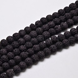 Fili di perle rotonde di roccia lavica naturale, tinto, nero, 6mm, Foro: 1 mm, circa 63pcs/filo, 15.7 pollice