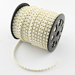 Faux Suede Cord, Faux Suede Lace, with Golden Alloy Rivet, for Punk Rock Jewelry Making, White, 6x2.5mm, 50yards/roll(150 feet/roll)