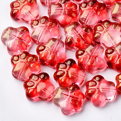 Perlas de vidrio pintado en aerosol transparente, con polvo del brillo, pata de perro, rojo, 11x12x4.5mm, agujero: 1 mm