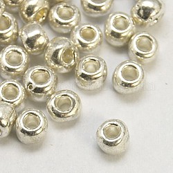 Perline semi di vetro, colori tinti, tondo, argento, misura:circa4mm di diametro, foro:1.5mm