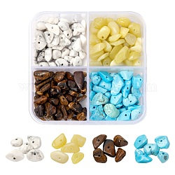 60 g 4 Stilperlen aus natürlichen und synthetischen gemischten Edelsteinen, Chip, 2~11x3~9.5x2~10 mm, Bohrung: 1 mm, 15g / Stil