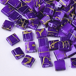 2-Hole Glass Seed Beads, Antique Style, Rectangle, Blue Violet, 5x4.5~5.5x2~2.5mm, Hole: 0.5~0.8mm