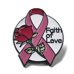 Broche en alliage de zinc noir, Épingles en émail pour femmes, ruban de sensibilisation rose au cancer du sein d'octobre, rose de juin, 29x24.5x1.5mm