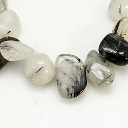 Black Rutilated Quartz Beads Strands, Amorphous, Black, 4~13x6~20x1~12mm, hole: 1mm