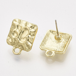 Accessoires de clous d'oreilles en alliage, avec épingles et boucle en acier, carrée, or clair, 16.5x13mm, Trou: 2mm, pin: 0.7 mm