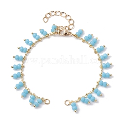 Fabrication de bracelets à maillons en perles de verre faits à la main, avec fermoir, convient aux breloques de connecteur, lumière bleu ciel, 6-3/8 pouce (16.2 cm)