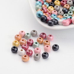Round Natural Wood Beads, Dyed, Lead Free, Mixed Color, 5~6x6~7mm, Hole: 2~3mm