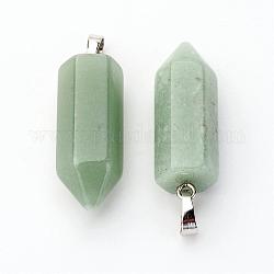 Laiton naturels pendentifs aventurine vert, balle, platine, pendentif pointu, 33~36x12mm, Trou: 5x7mm
