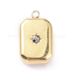 Baño de iones (ip) 304 colgantes de acero inoxidable, con diamante de imitación, octágono, dorado, 15x9x5mm, agujero: 1.4 mm