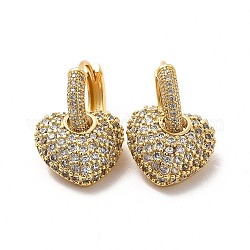 Boucles d'oreilles créoles pendantes en forme de cœur avec oxyde de zirconium transparent, bijoux en laiton pour femmes, or, 22mm, pin: 1 mm