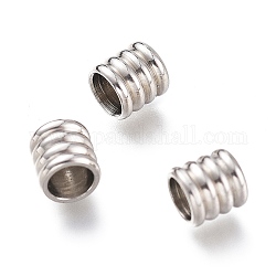 202 Stainless Steel Cord End Caps, Grooved Column, Stainless Steel Color, 6x6mm, Hole: 0.7mm,Inner Diameter: 3.8mm